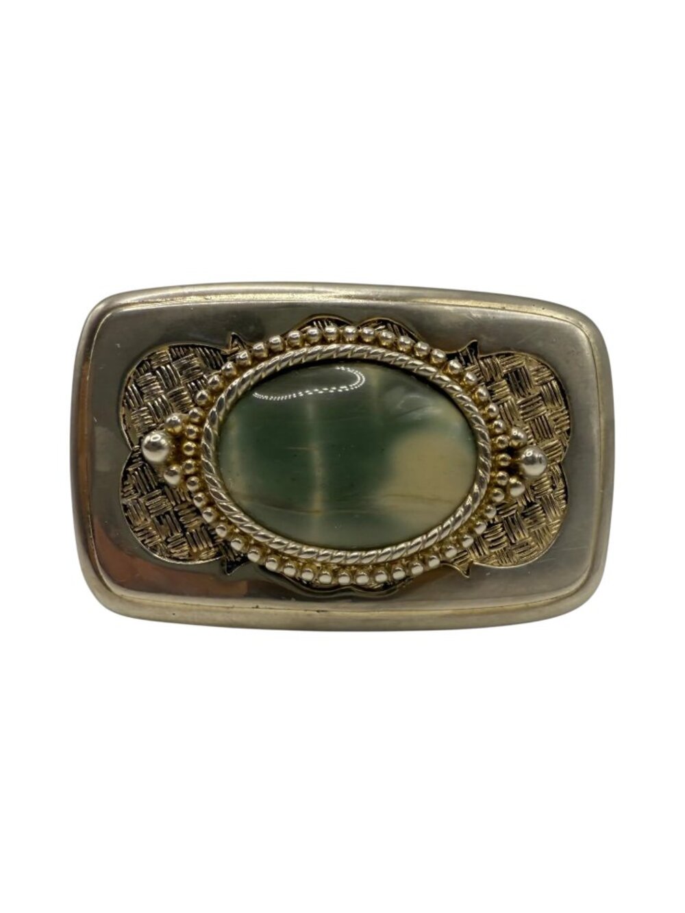 Western belt buckle large gem stone silver gold tone